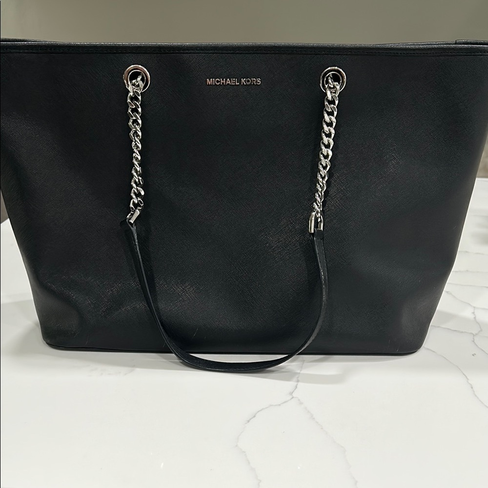 Michael Kors Black Tote with Silver Chain